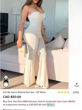 Fashion Nova Off-White Ribbed Strapless Wide-Leg Jumpsuit